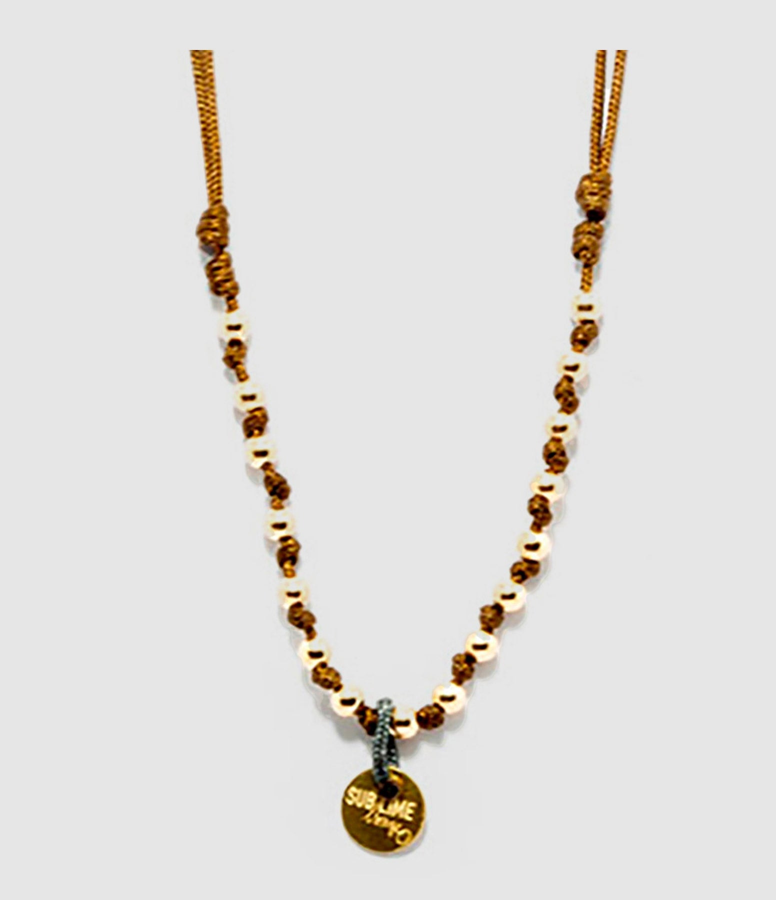 Lsonge - Collier Cordon Sublime M Comme Méditerranée 16 Perles Taupe Or - Femme