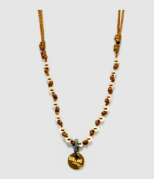 Lsonge - Collier Cordon Sublime M Comme Méditerranée 16 Perles Taupe Or - Femme