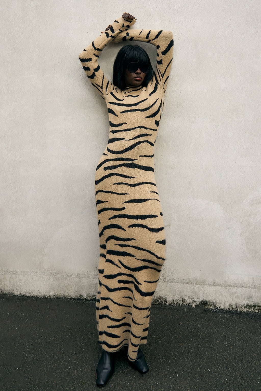 Robe Longue En Maille De Laine Mélangée Multicolore