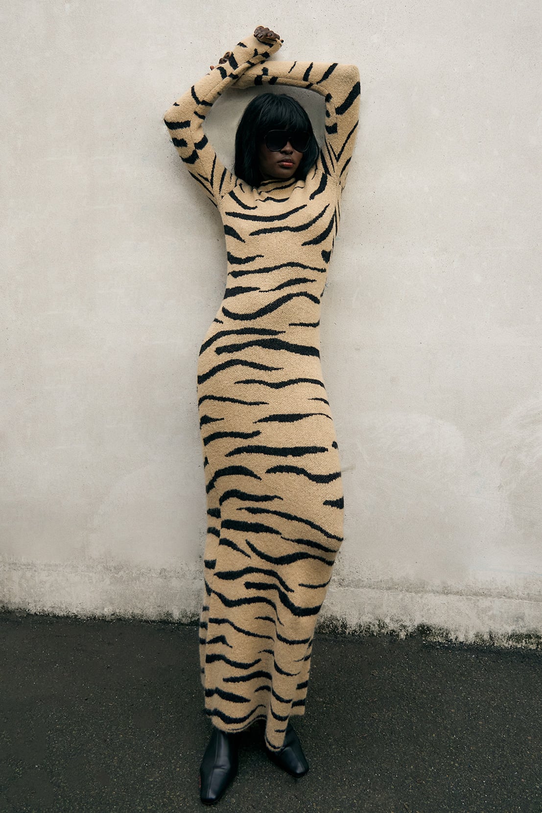 Robe Longue En Maille De Laine Mélangée Multicolore