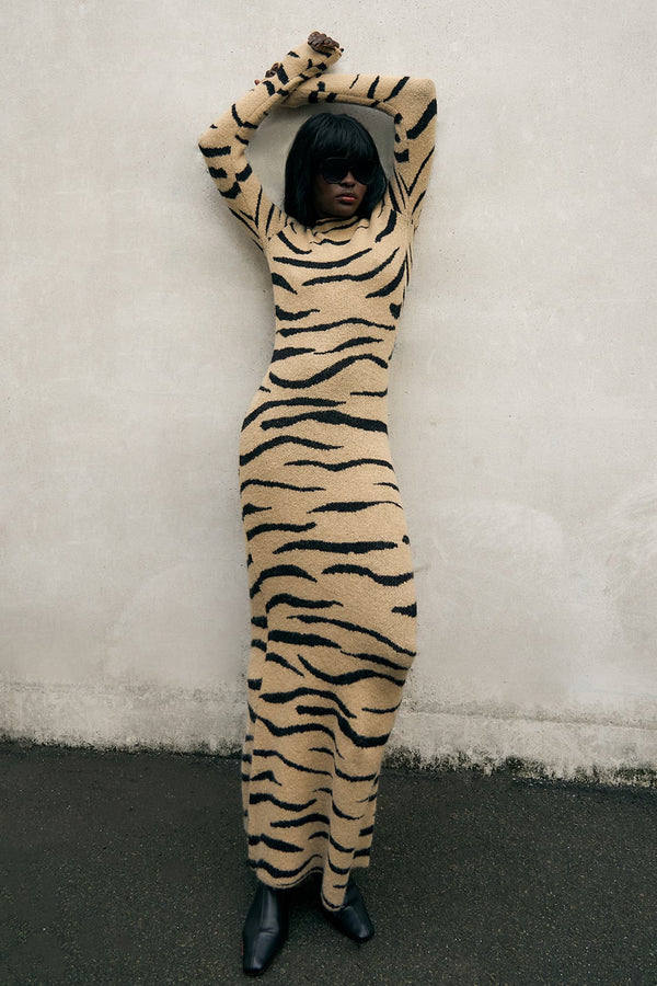 Robe Longue En Maille De Laine Mélangée Multicolore