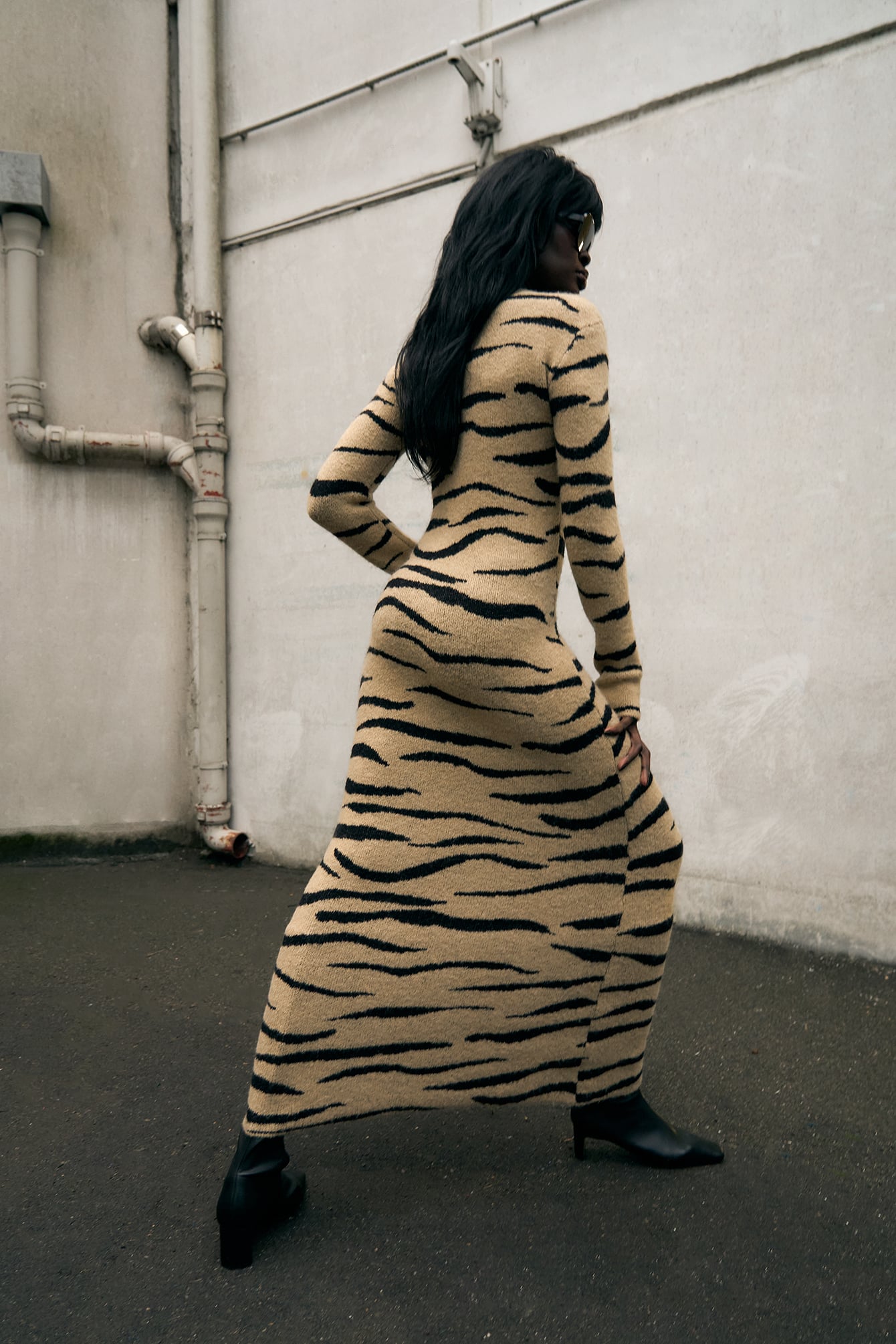 Robe Longue En Maille De Laine Mélangée Multicolore