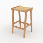 kuna tabouret pour ilot central en teck et rotin 68 cm fond beige