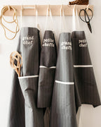 Le Tablier Grande Cheffe En Coton Et Lin - Rayures Gris Souris - Emoi Emoi - The Bradery