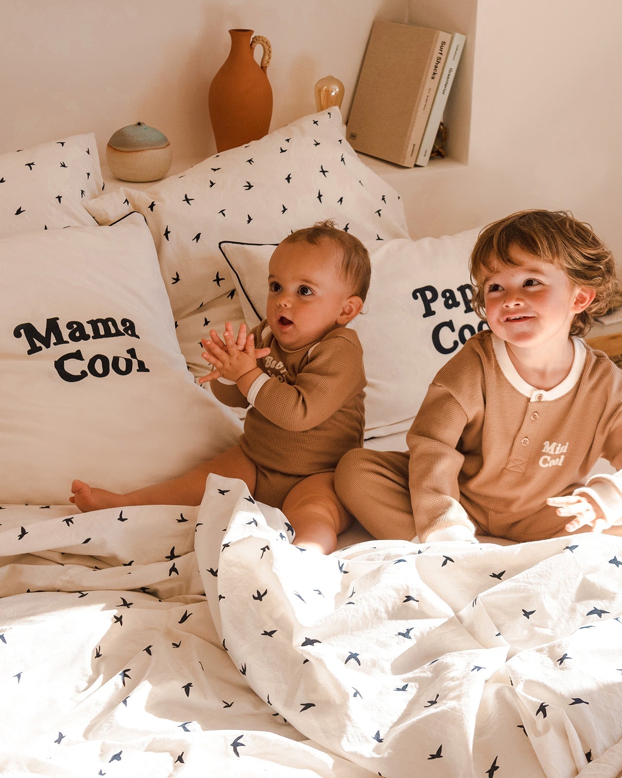 L'Ensemble De Pyjama Mini Cool En Coton Bio Nid D'Abeille - Praliné