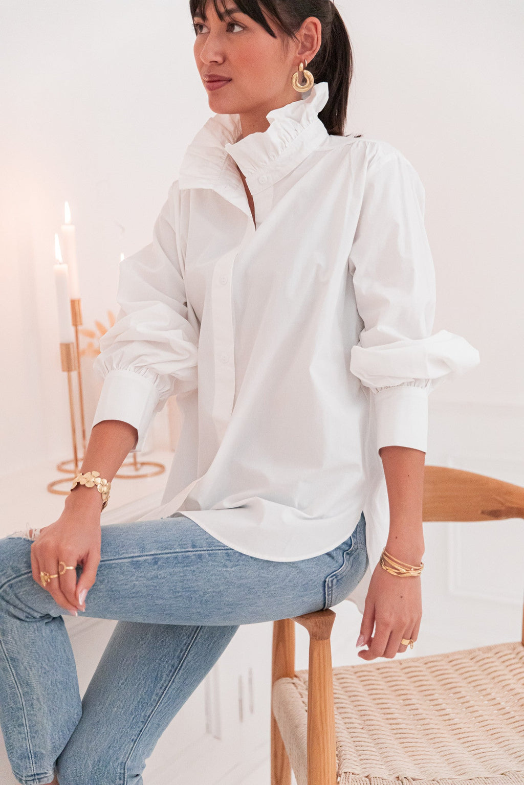 LÉONIE Blanche - Chemise Col Victorien