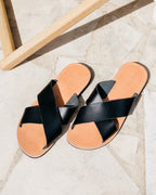 Les Sandales Gaël Homme En Cuir Noir - Théluto X Émoi Émoi