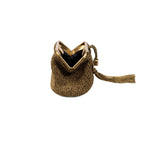 Lia Pouch Bag featuring a woven design and chic metal clasp, perfect for stylish outings.