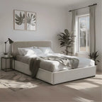 Livy - Lit Coffre - Velours Côtelé - Beige