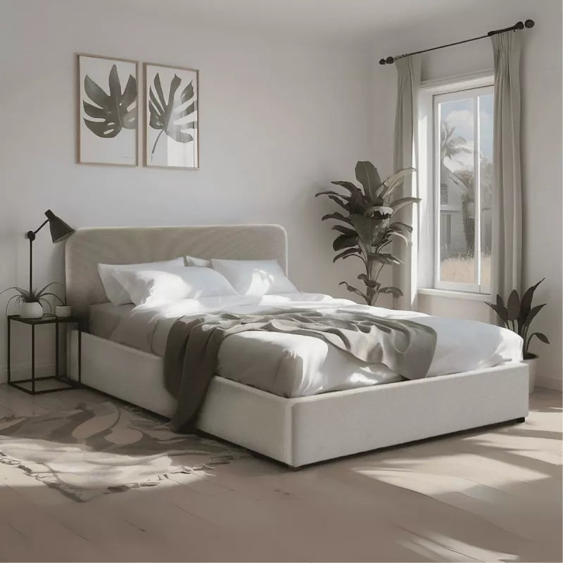 Livy - Lit Coffre - Velours Côtelé - Beige