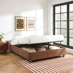 Lit Coffre Korall - Velours Côtelé Rétro Marron - Sommier Inclus