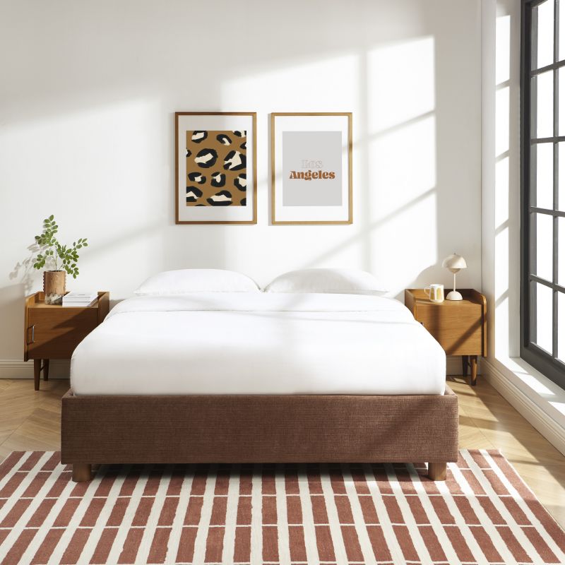 Lit Coffre Korall - Velours Côtelé Rétro Marron - Sommier Inclus