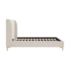 lit double en tissu beige avec pieds dore koda