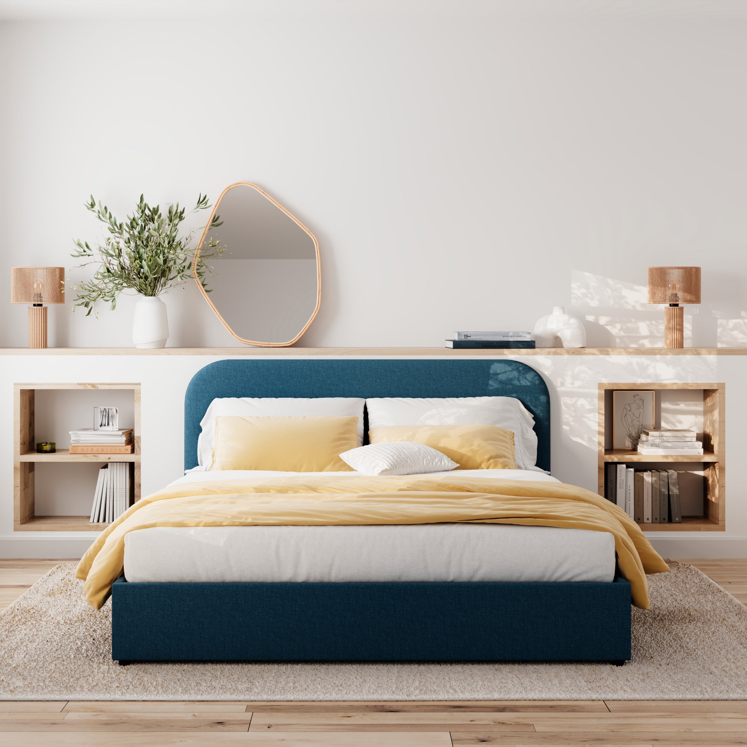lit double en tissu bleu 160 x 200 cm tilly