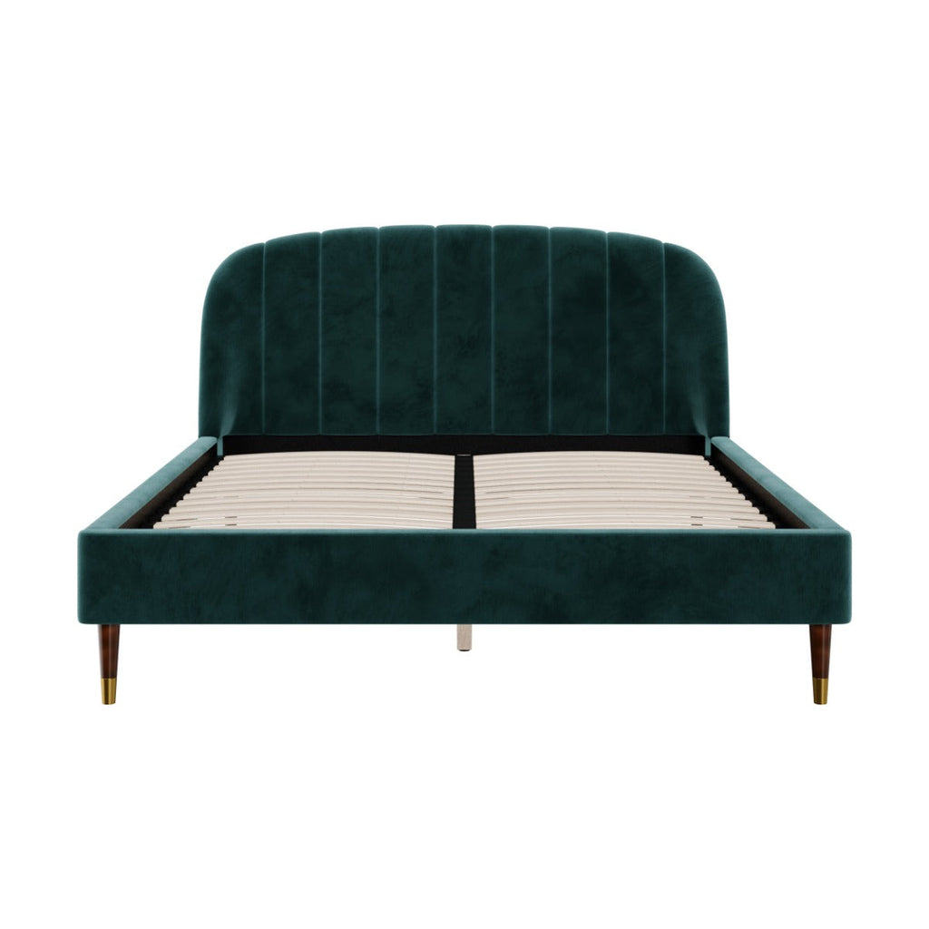 lit double en velours vert et pieds dore gala