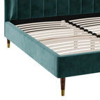 lit double gala 160x200 cm en velours vert et pieds dore