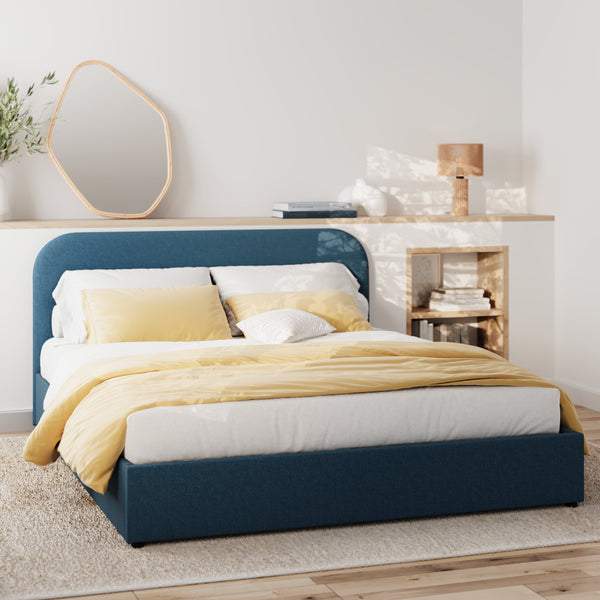 lit double tilly avec coffre 160 x 200 cm en tissu bleu