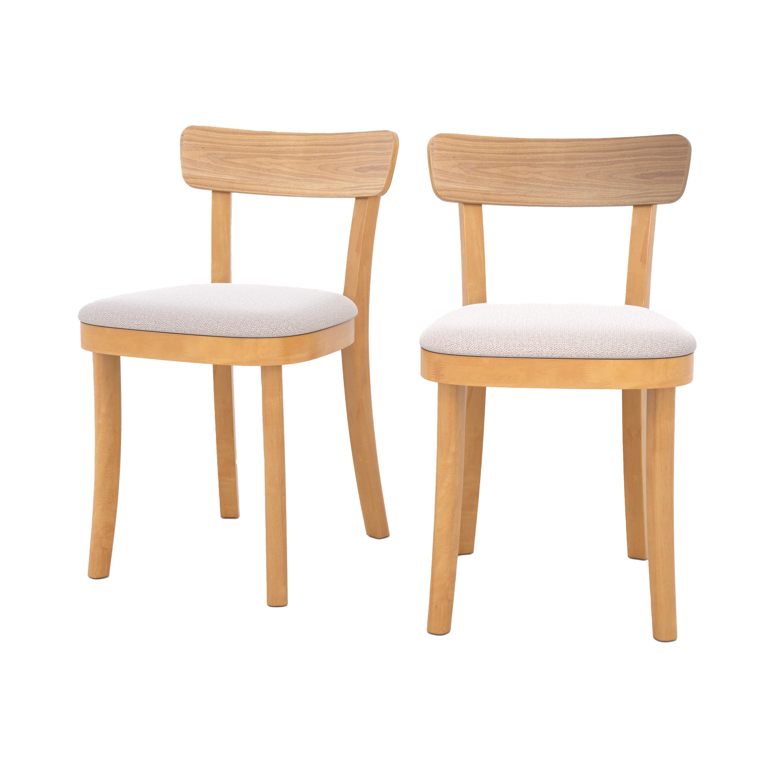 lot de 2 chaise keno en bois et tissu beige fond blanc