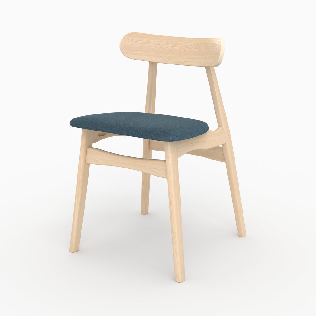 lot de 2 chaises josette en bois clair te tissu bleu
