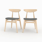 lot de 2 chaises josette tissu gris bois clair