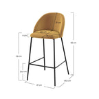 lot de 2 chaises karl de bar 66cm en velours jaune