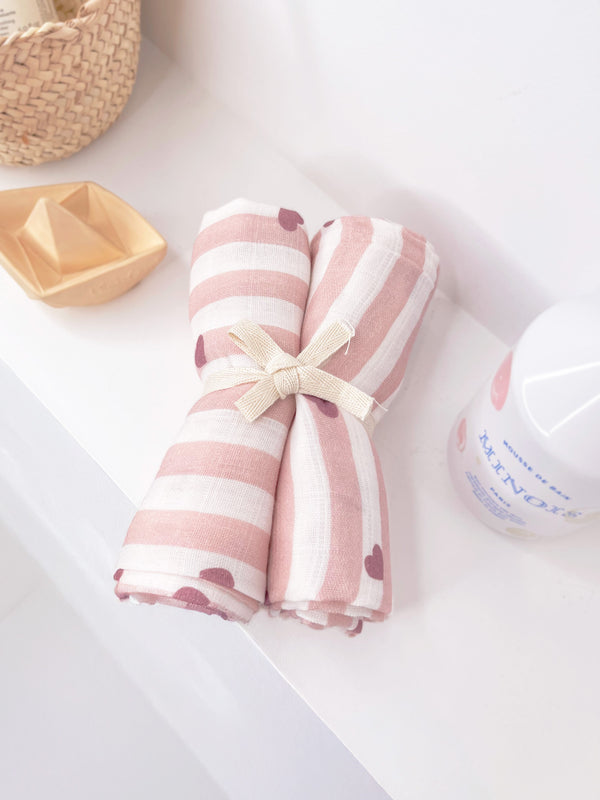 lot-de-2-lange-motif-rayure-coeur-rose-en-coton-pour-bebe-milinane