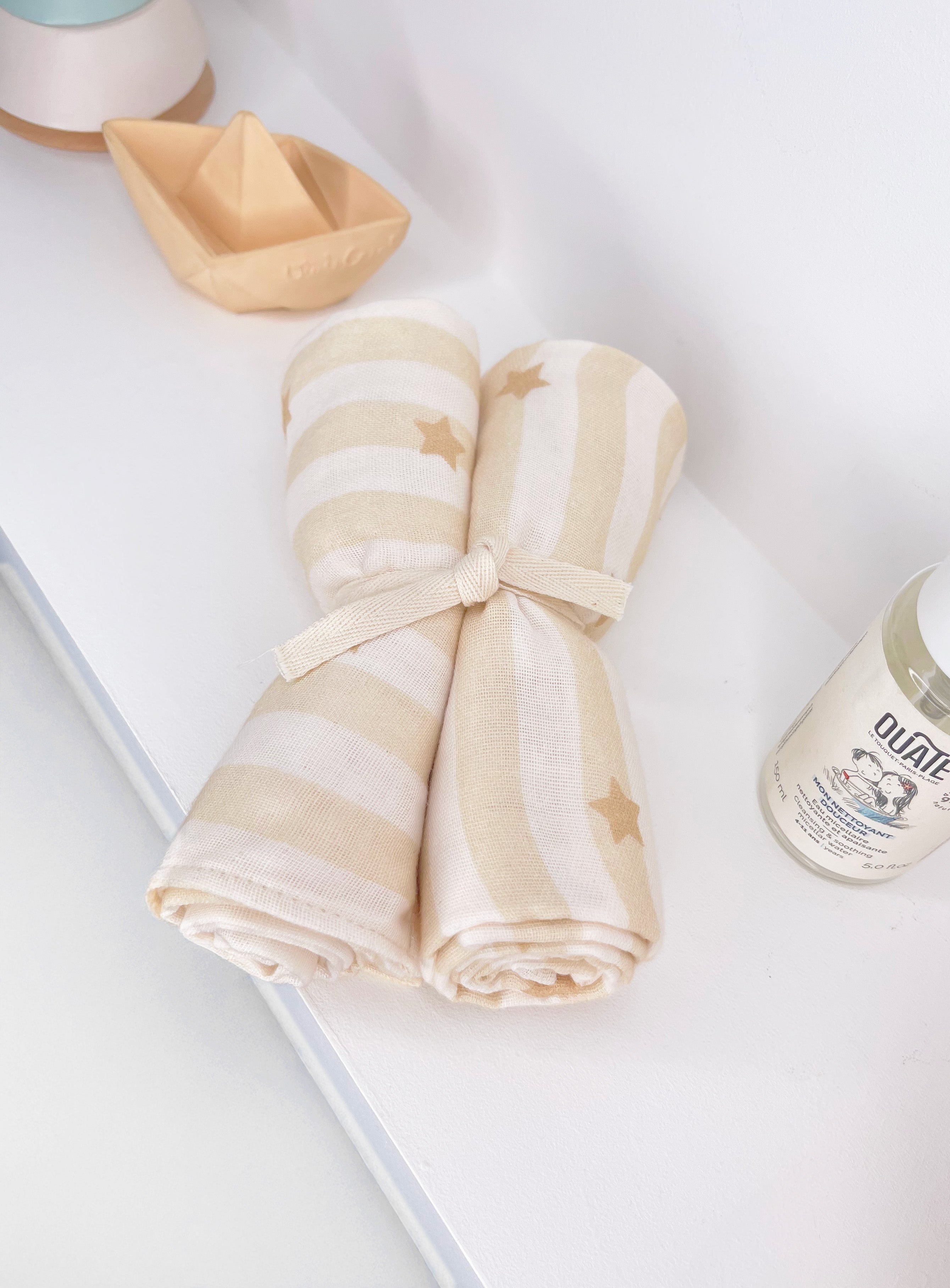 lot-de-2-langes-bebe-motif-popcorn-rayure-etoile-en-coton-milinane