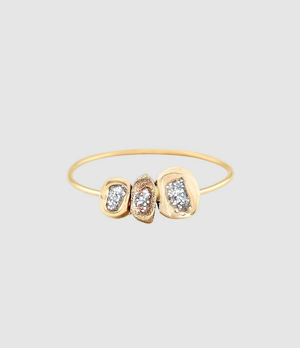 Lsonge - Bague Sublime 3 Pépites Email Diamanté Or Jaune - Femme