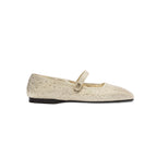 Lumina Crystal Gold Flat Ballerina, elegant square-toed Mary Jane flats with crystals, handcrafted in Italy.