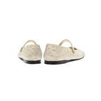Back view of Lumina Crystal Gold Flat Ballerina shoes with sparkling crystals and slim strap, handcrafted in Italy.