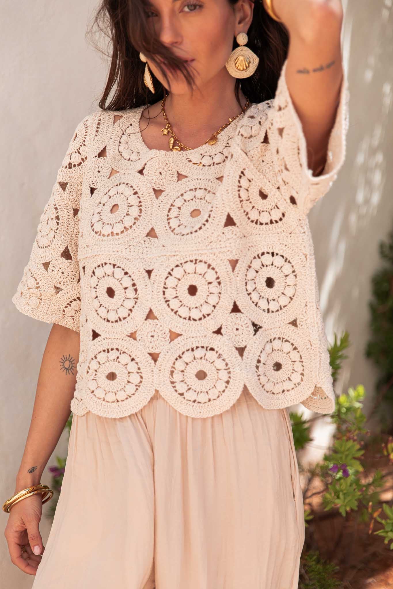 MARCEL Beige - Top Crochet
