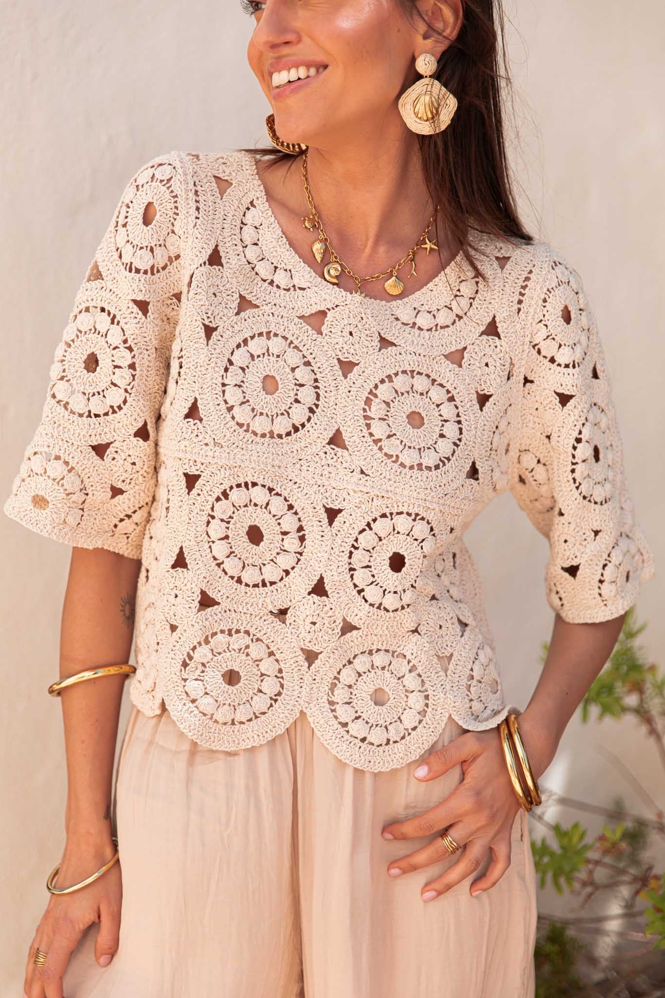 MARCEL Beige - Top Crochet