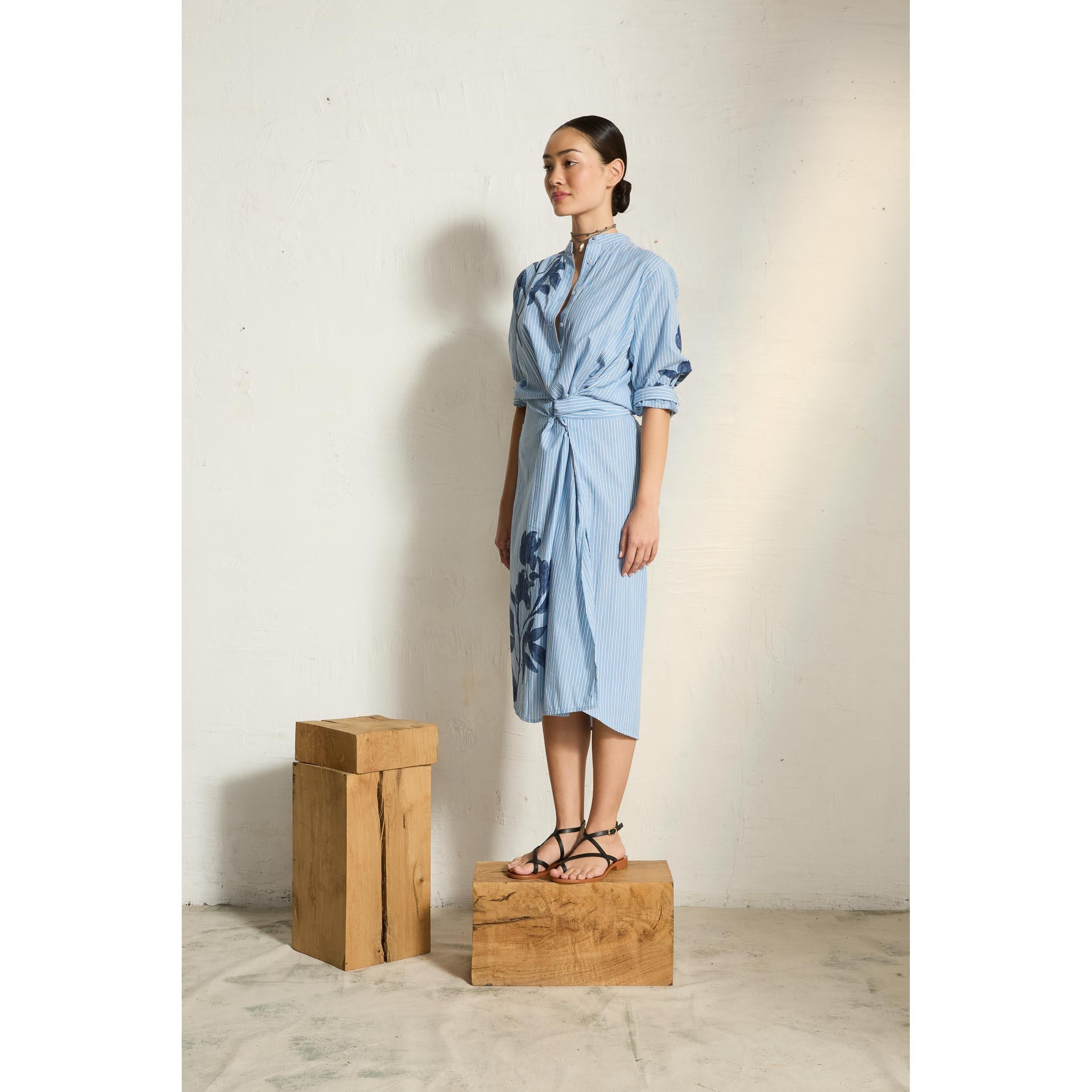 Robe Albane Imprime Orchids - Blue
