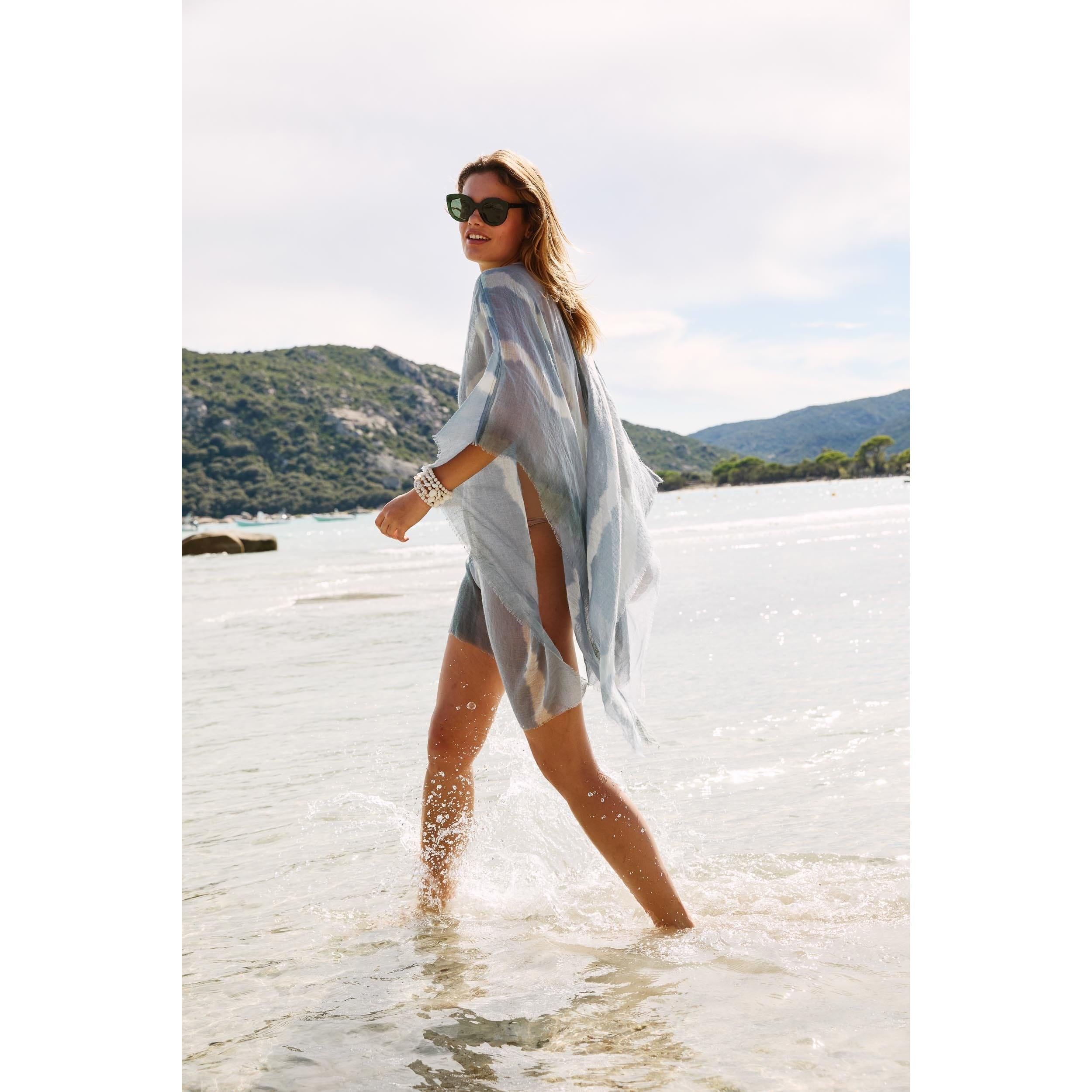 Poncho Rafaele Tie And Dye Etamine De Laine - Nuage