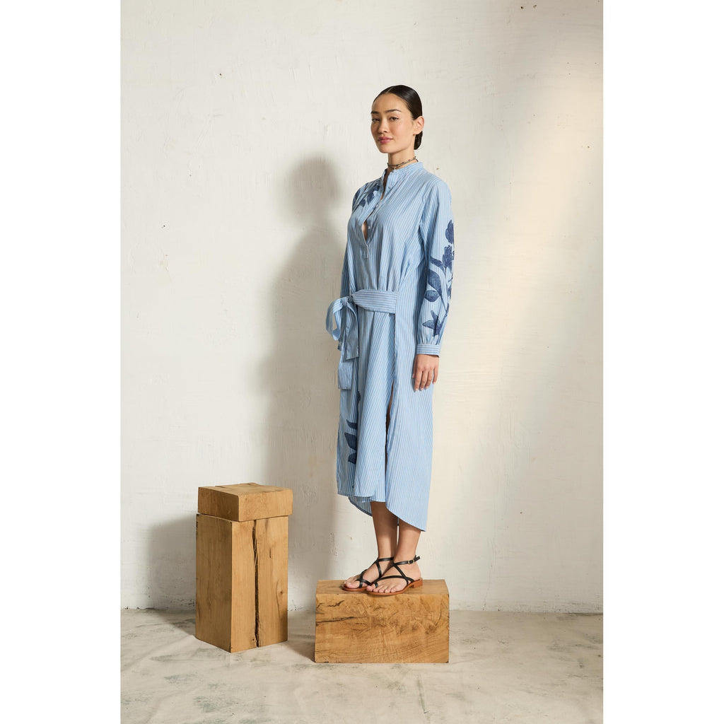 Robe Albane Imprime Orchids - Blue