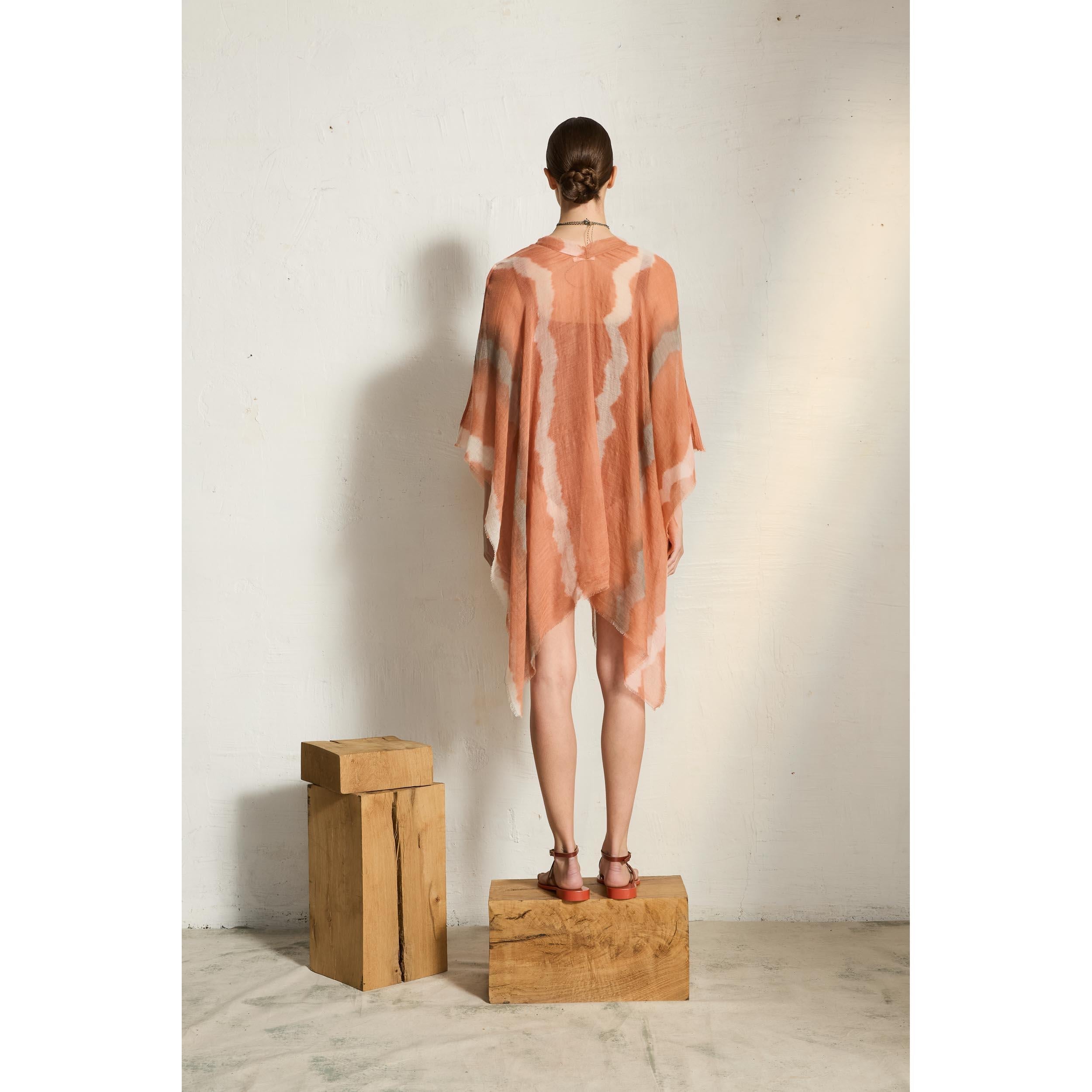 Poncho Rafaele Tie And Dye Etamine De Laine - Nuage