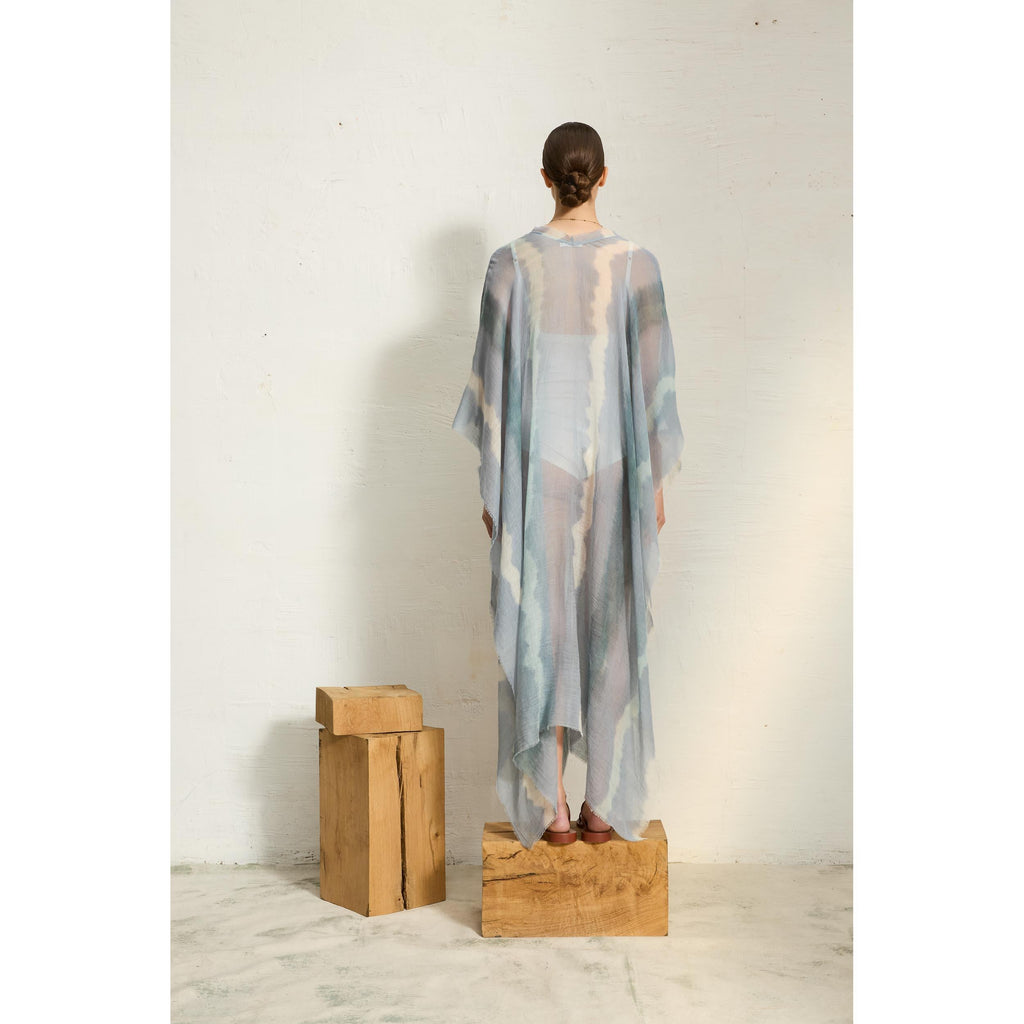Poncho Long Rafaele Etamine De Laine Tie And Dye - Nuage