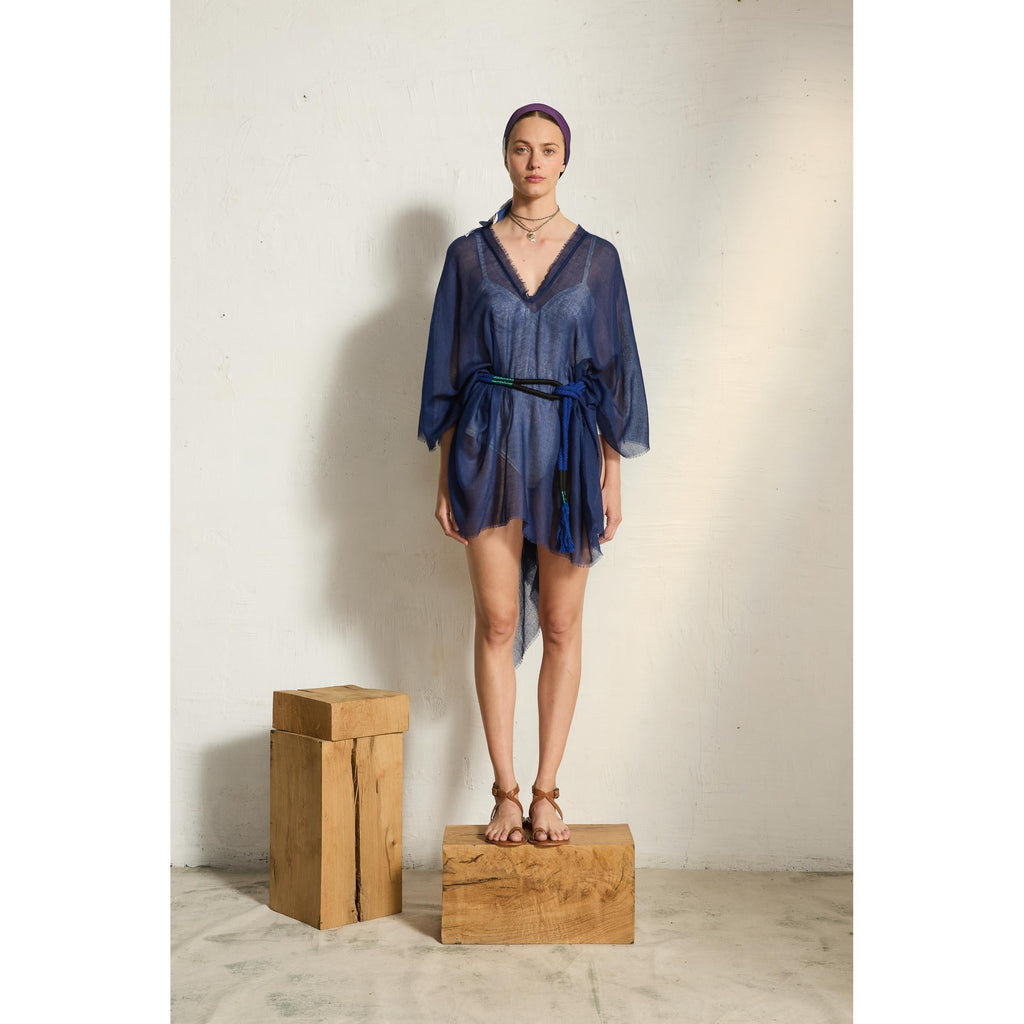 Poncho Court Rafaele Etamine De Laine - China Blue