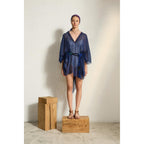 Poncho Court Rafaele Etamine De Laine - China Blue