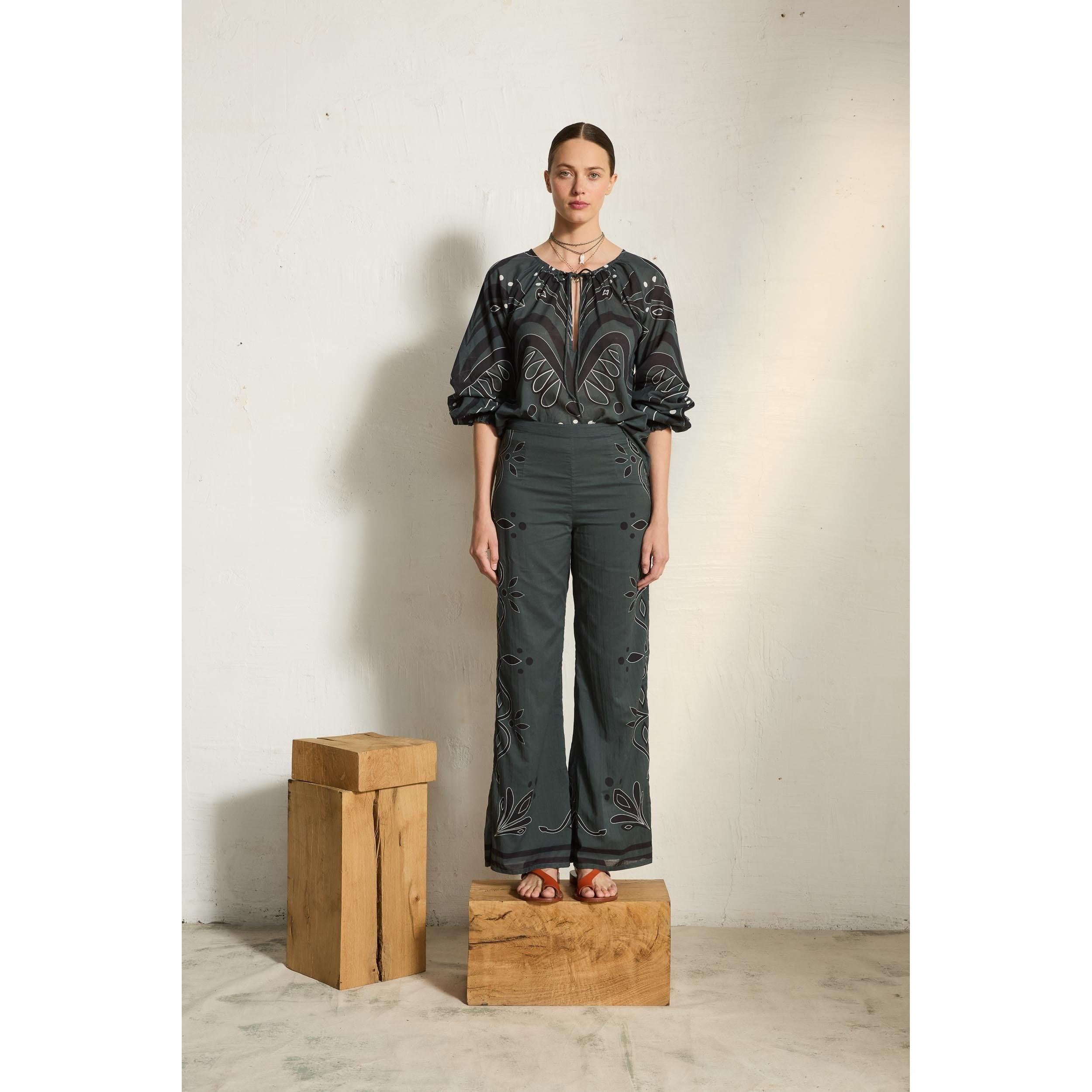 Pantalon Erika Imprime Arabesque - Ardoise