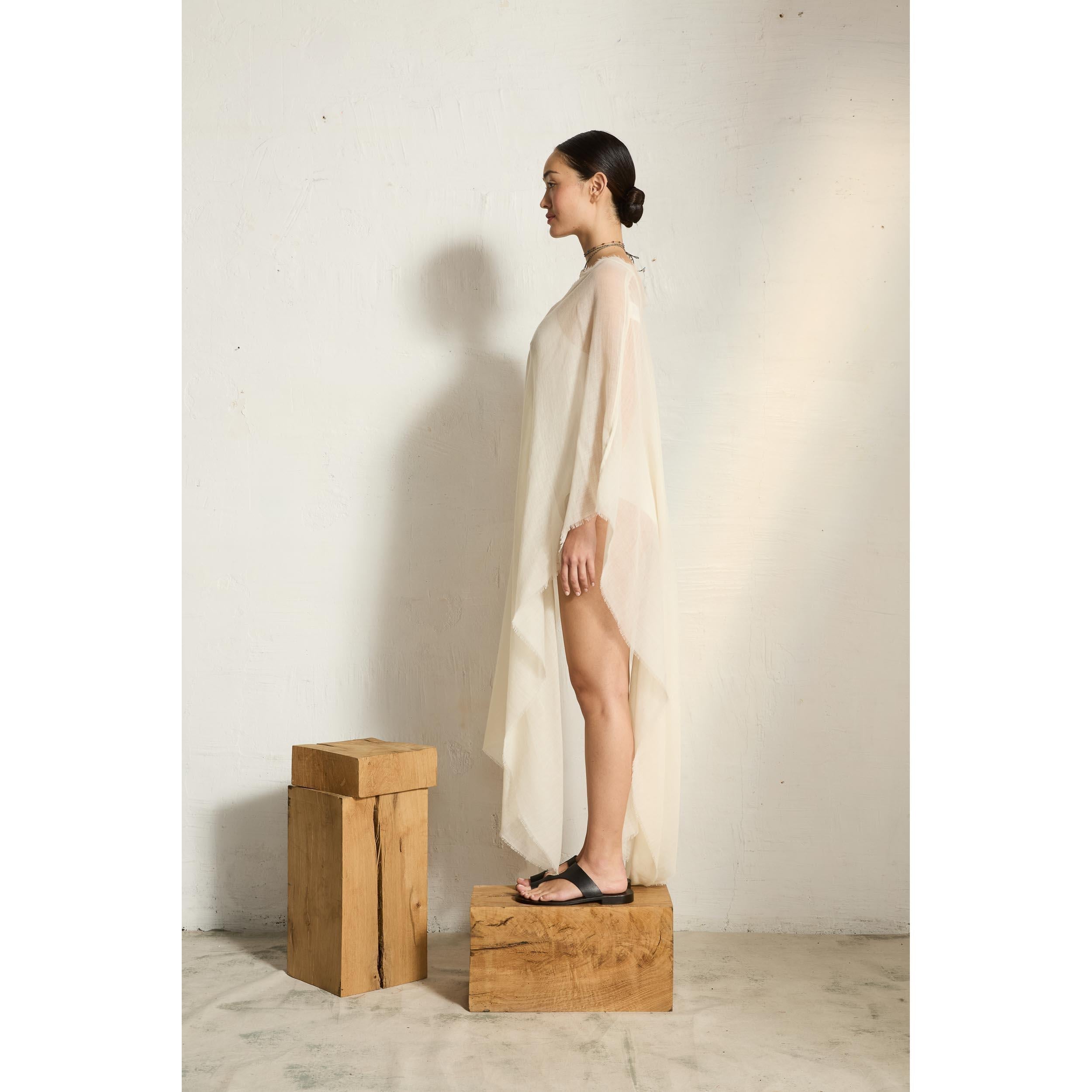 Poncho Long Rafaele Etamine De Laine - China Blue