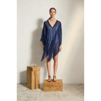 Poncho Court Rafaele Etamine De Laine - China Blue