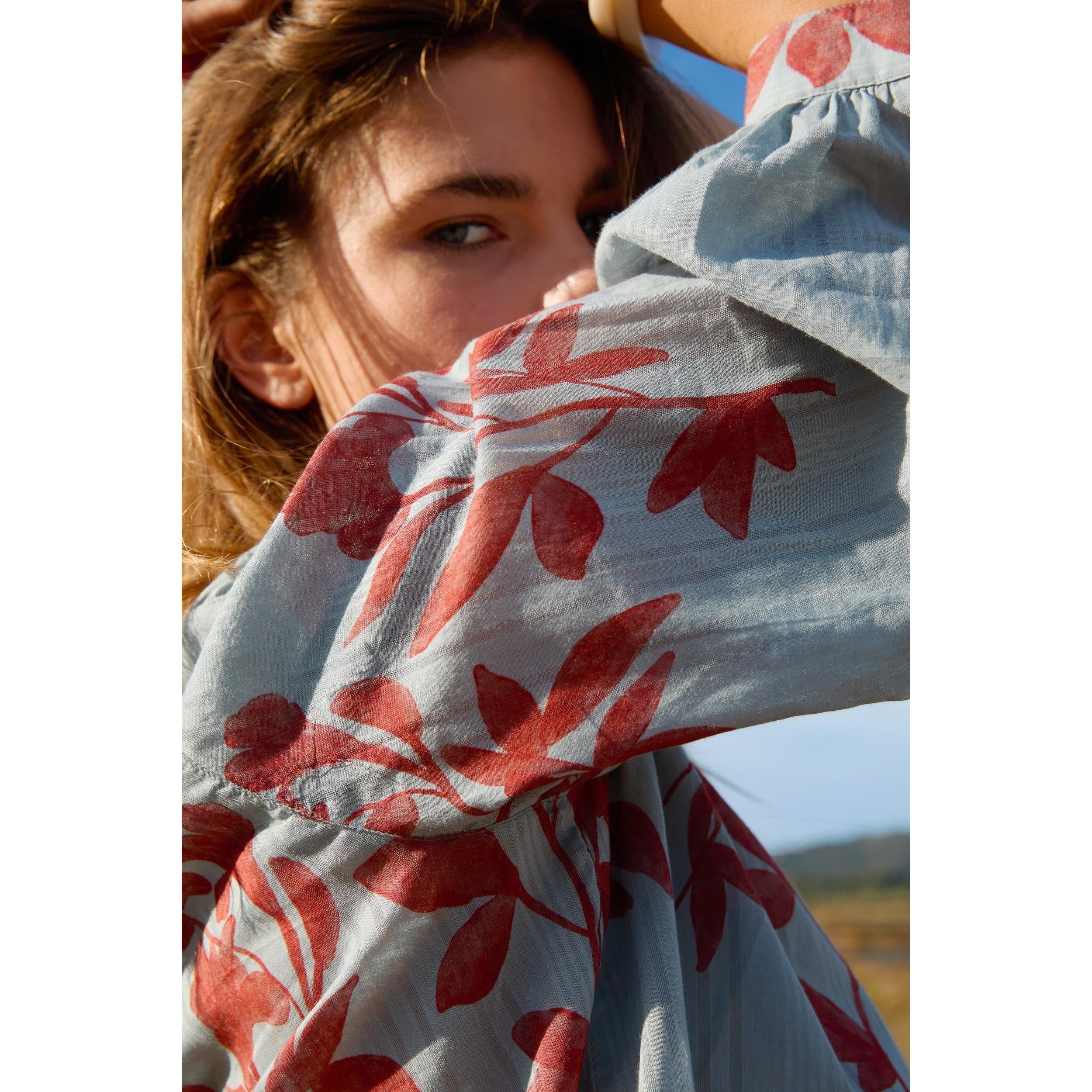 Blouse Gilda Ajouree Imprime Orchids - Blue