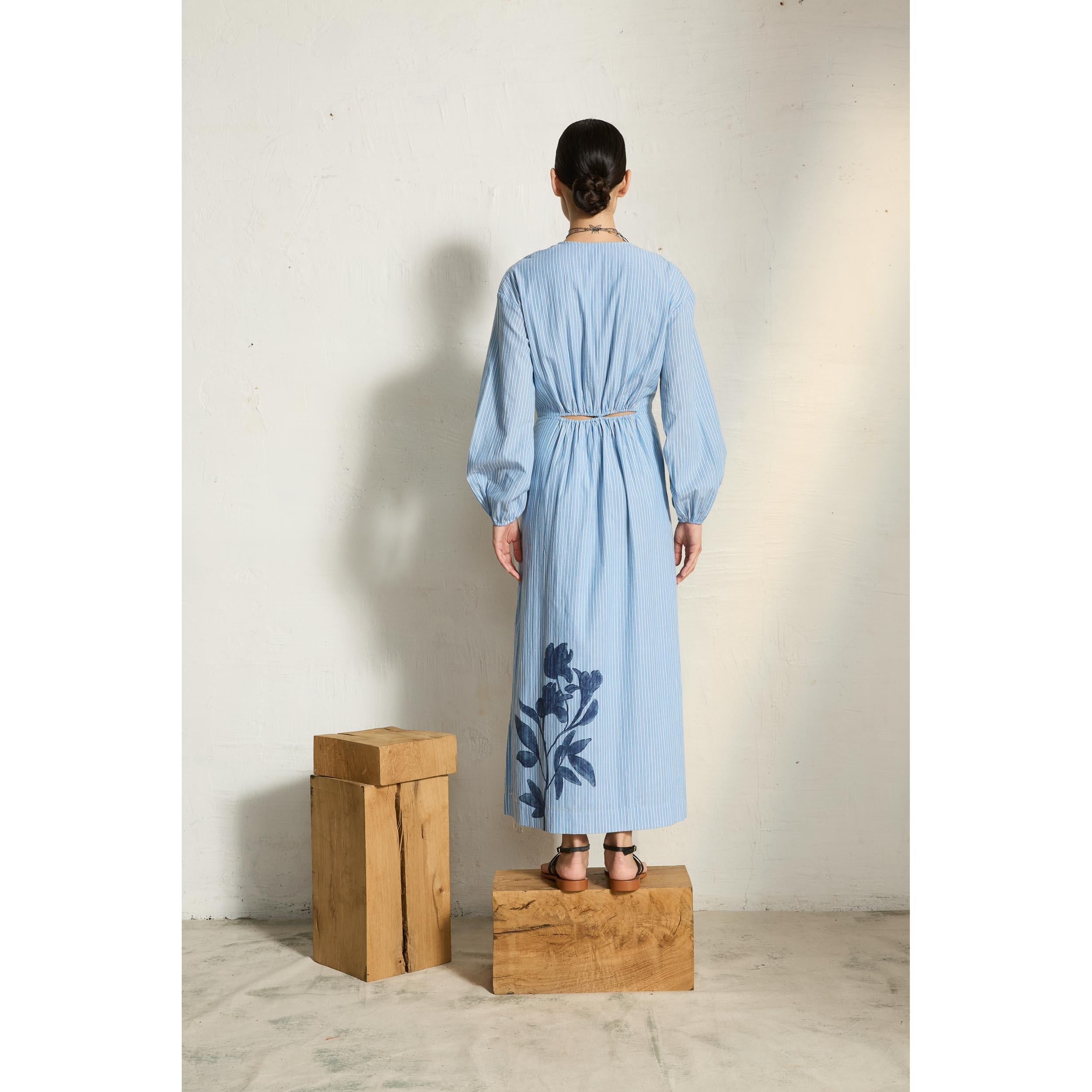 Robe Ombeline Imprime Orchids - Blue