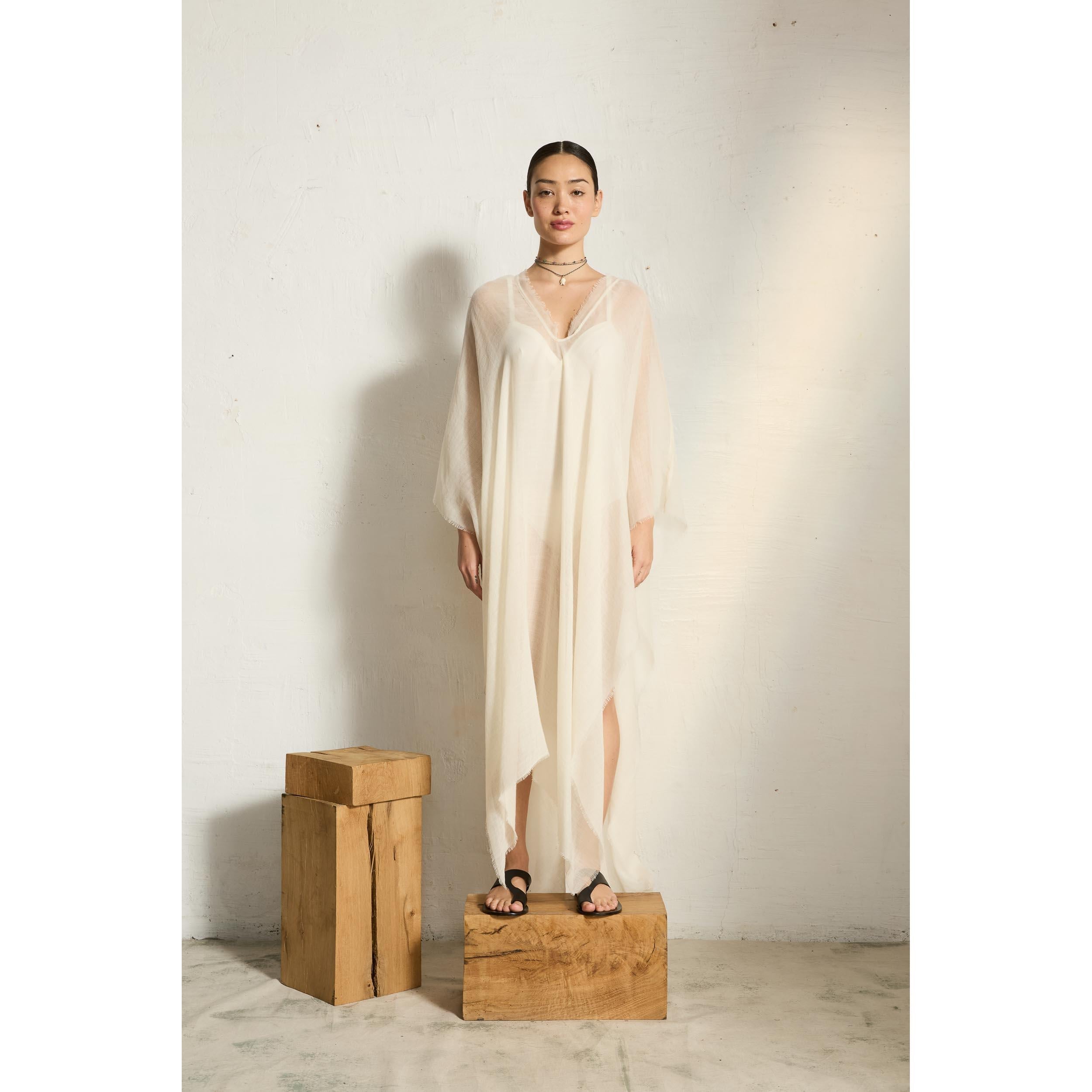 Poncho Long Rafaele Etamine De Laine - China Blue