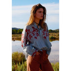 Blouse Gilda Ajouree Imprime Orchids - Blue