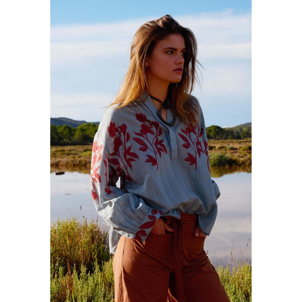 Blouse Gilda Ajouree Imprime Orchids - White