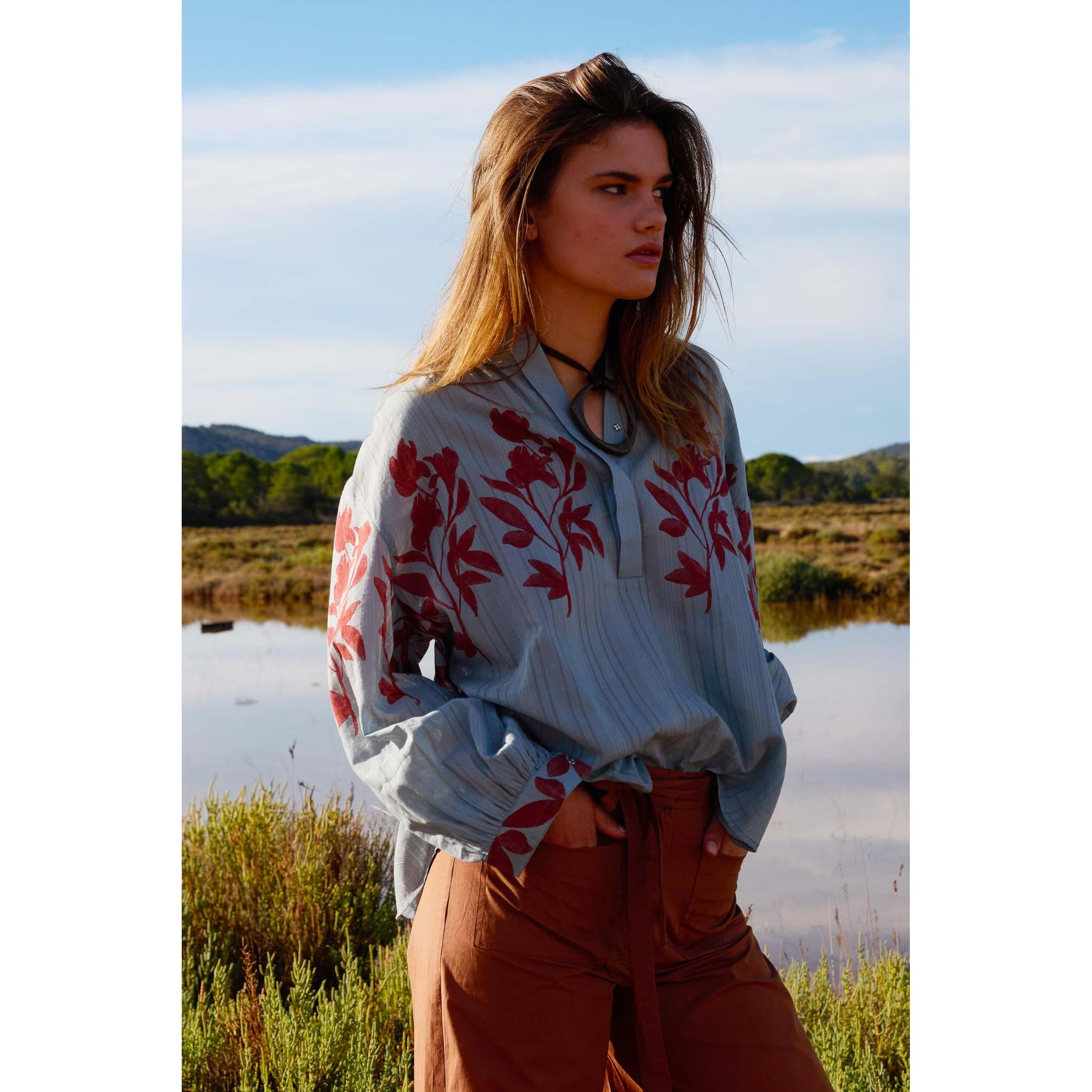 Blouse Gilda Ajouree Imprime Orchids - White