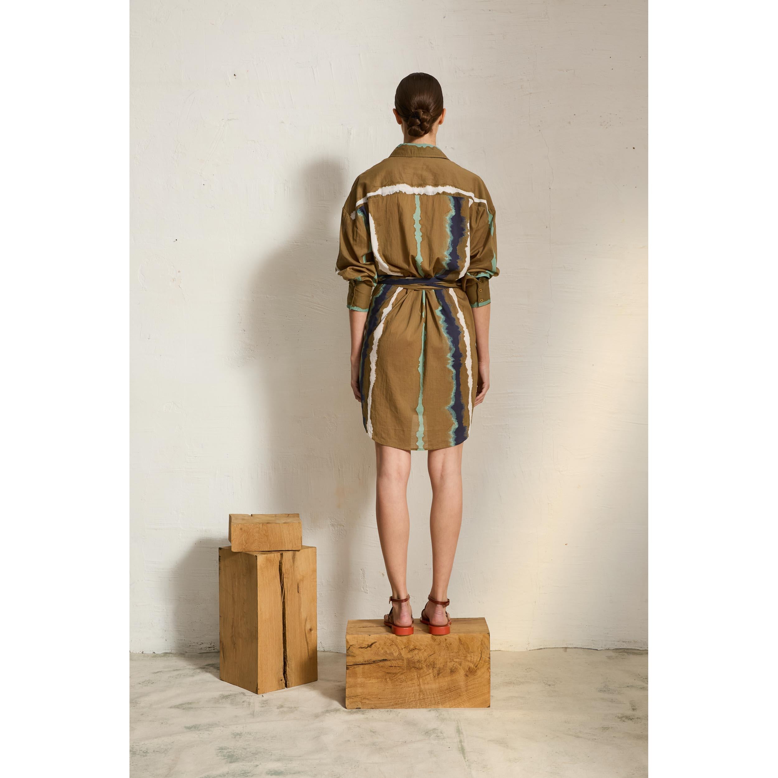 Robe Lily Long Imprime Tie And Dye Td Check - Army