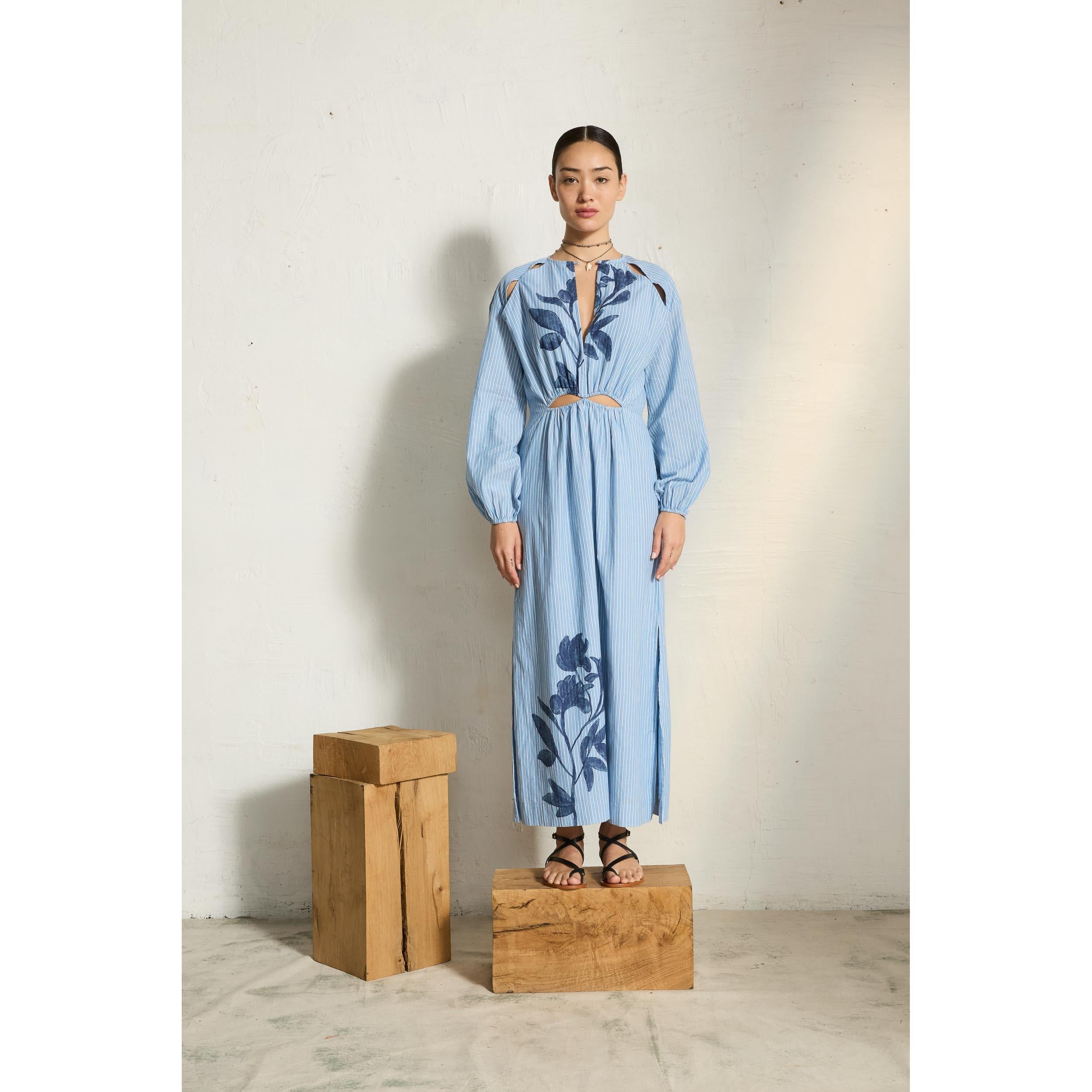 Robe Ombeline Imprime Orchids - Blue
